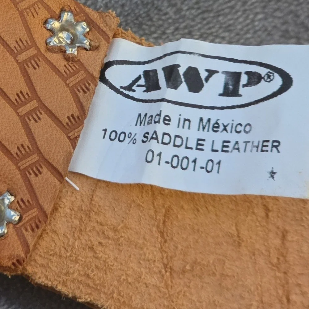 AWP Genuine Saddle Leather Belt Tooled 47